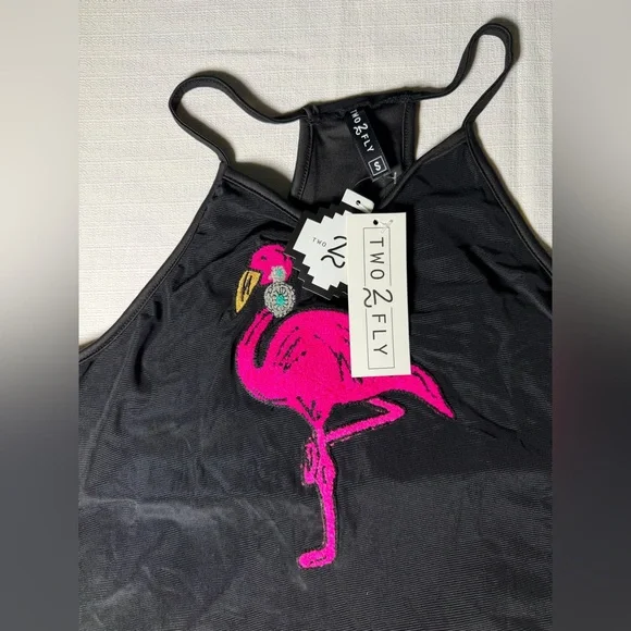 Flamingo Graphic Tank Top - Black - Picture 4 of 7